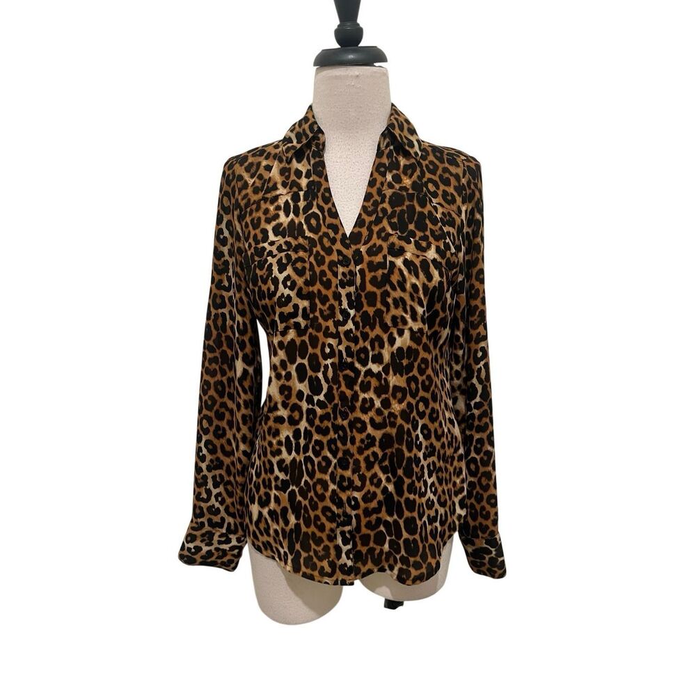 Express Womens Leopard Print Button Front Long Sl… - image 1